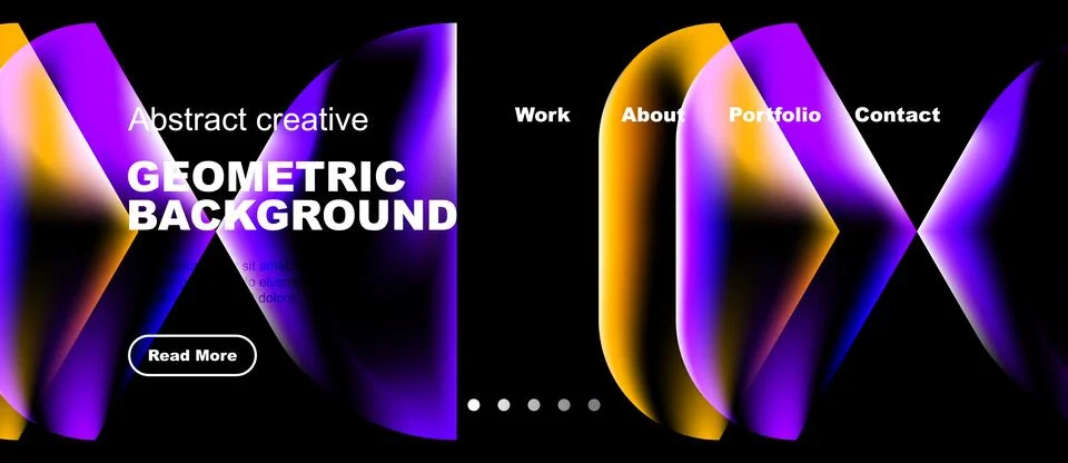 Modern website design features vibrant geometric shapes, bold typography, dar Stock Illustration