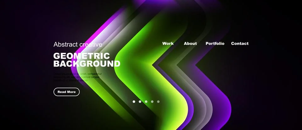 Modern website design features vibrant geometric shapes, gradients. Text Stock Illustration