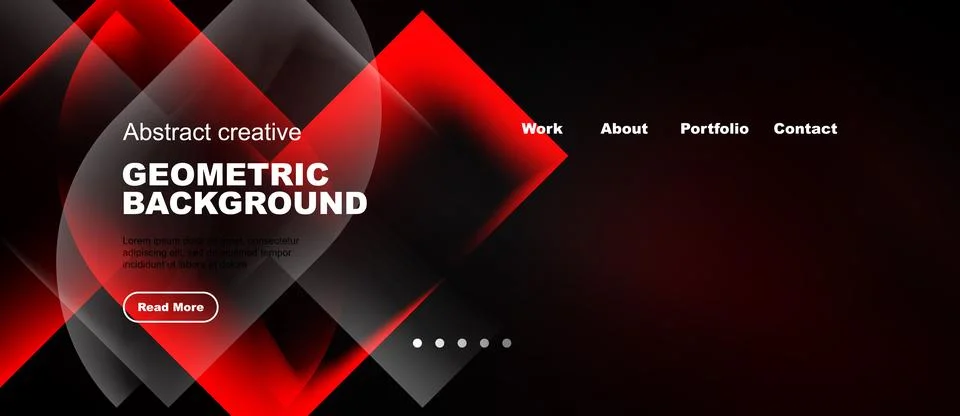 Modern website design features vibrant red geometric shapes, dark background, 스톡 일러스트