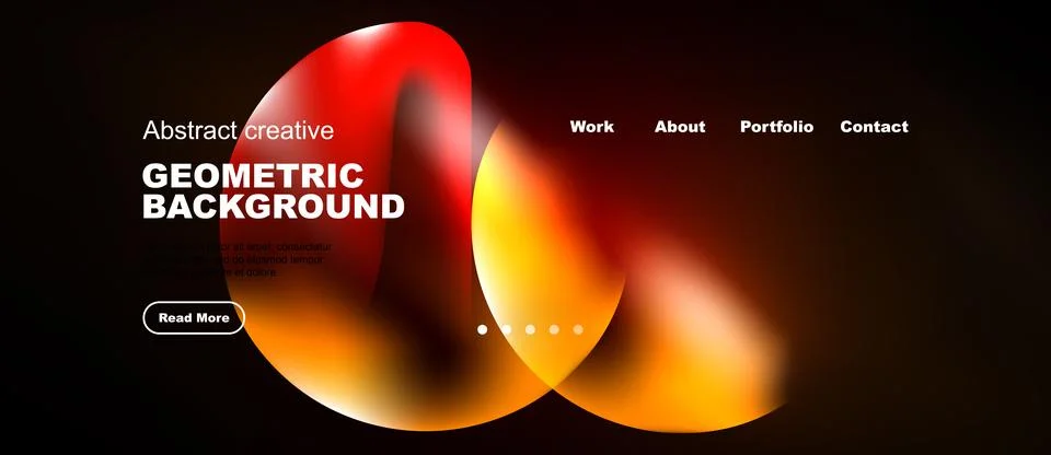 Modern website design features vibrant fluid shapes, dark background, minimal Stock Illustration