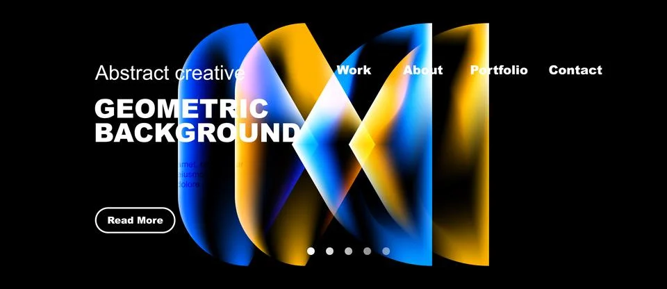 Modern website design features vibrant geometric shapes, dark background, whi 스톡 일러스트
