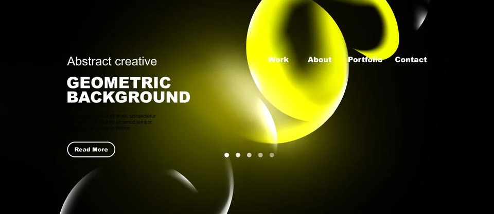 Modern website design features yellow geometric shapes, dark background. 스톡 일러스트