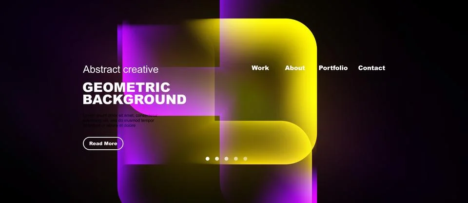 Modern website design featuring vibrant geometric shapes, text overlay, Stock Illustration