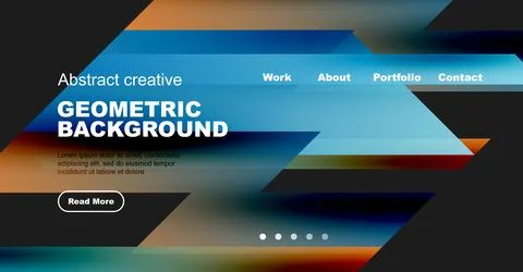 Modern website design. Geometric shapes, vibrant colors, text overlay. Illustrazione stock