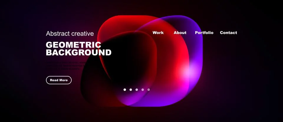 Modern website design. Vibrant abstract shapes, dark background, navigation.. Stock Illustration
