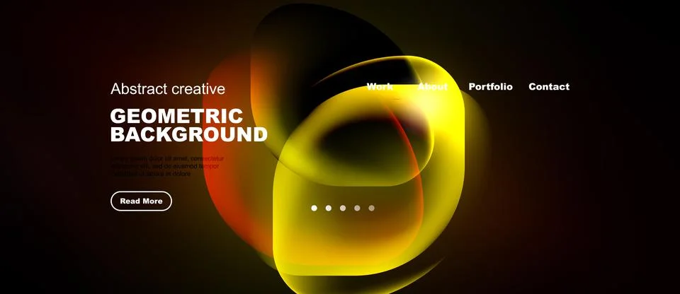 Modern website design. Vibrant orange, yellow shapes over dark background. Ilustração Stock