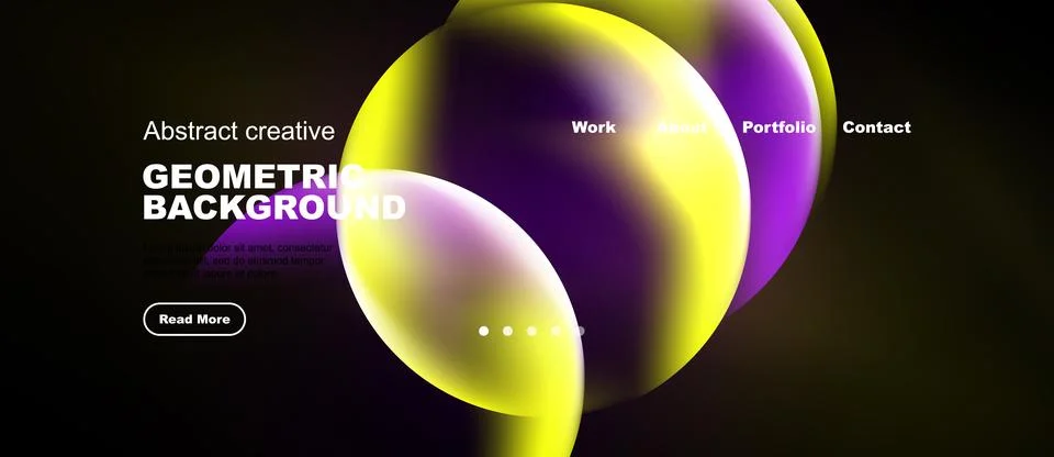 Modern website design. Vibrant overlapping shapes, dark background, navigatio 스톡 일러스트