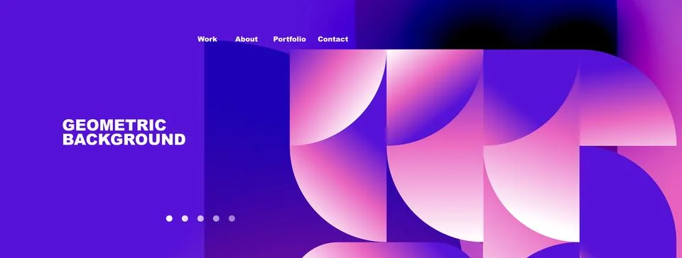 Modern website header design. Abstract geometric shapes, purple hues, navig.. Stock Illustration