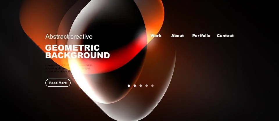 Modern website header design. Abstract shapes, dark background, text elements Illustrazione stock