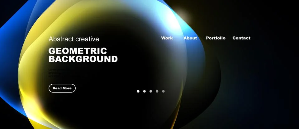 Modern website header design. Abstract shapes, text elements, navigation menu Illustrazione stock