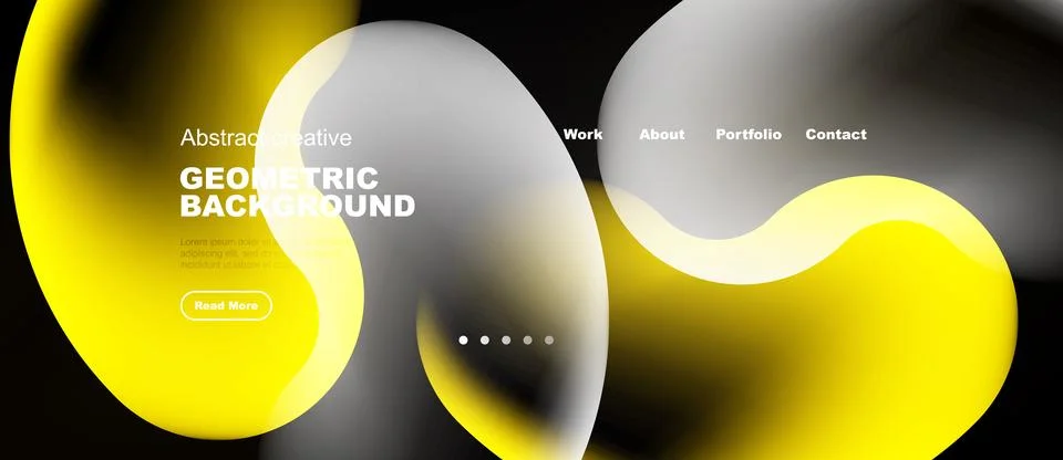 Modern website header design. Abstract shapes, yellow accents, dark backgroun Illustrazione stock