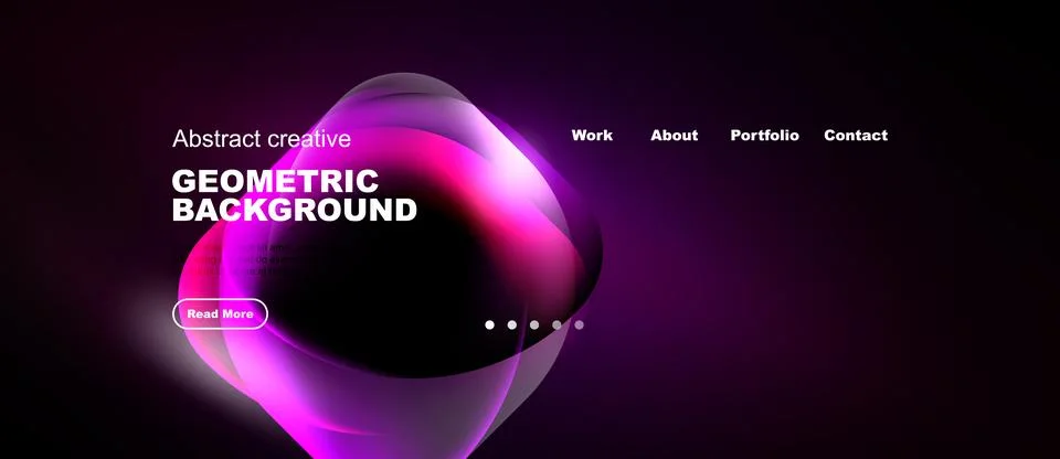 Modern website header design. Abstract shapes, purple hues, navigation menu 库存插图