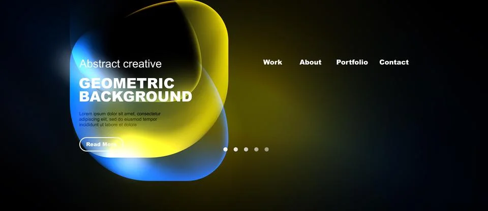 Modern website header design. Abstract shapes, text elements, navigation menu Stock Illustration