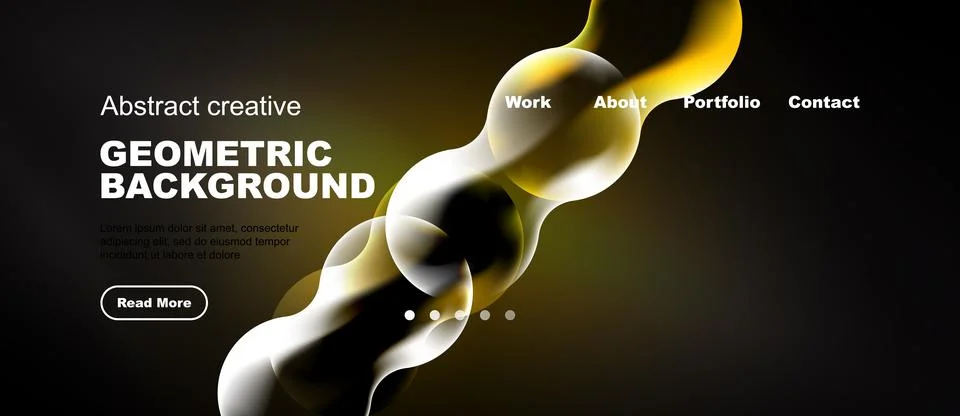 Modern website header design. Abstract shapes, dark background, text elements Stock Illustration
