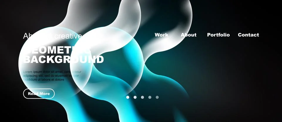 Modern website header design. Abstract shapes, blue glow, dark background. イラスト素材