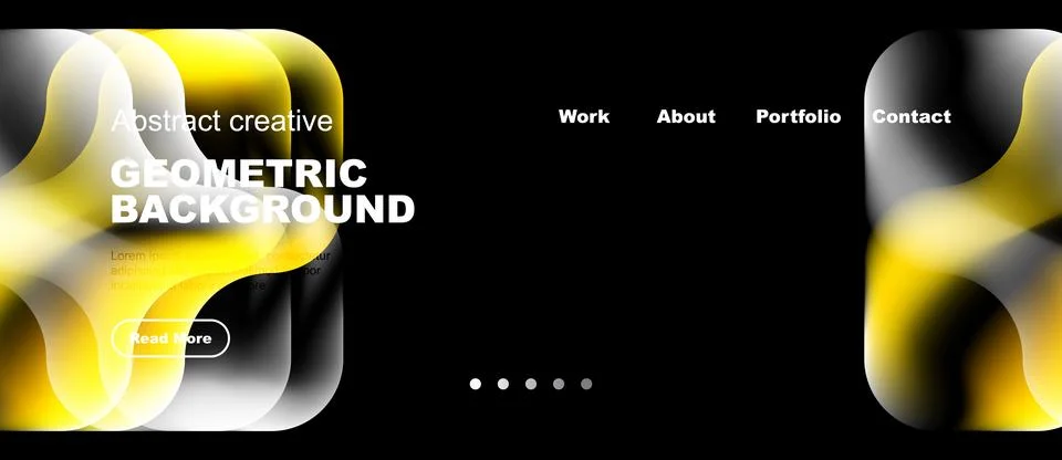 Modern website header design. Abstract shapes, yellow gradients, dark backg.. Illustrazione stock