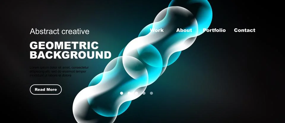 Modern website header design. Abstract shapes, blue hues, dark background. Stock Illustration