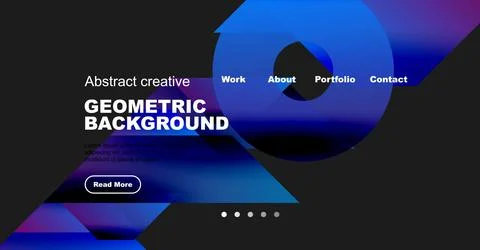 Modern website header design. Blue gradients, geometric shapes, text overlay, 스톡 일러스트