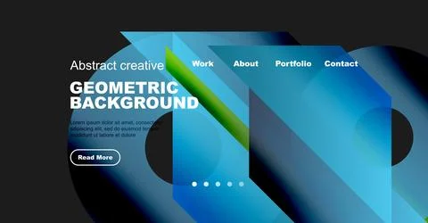 Modern website header design. Blue gradients, geometric shapes, text elements Stock Illustration