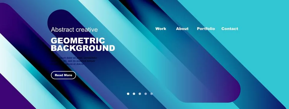Modern website header design. Blue gradients, geometric shapes, text elements Stock Illustration