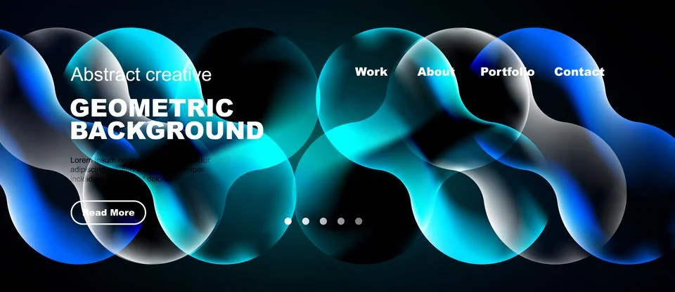 Modern website header design. Blue flowing shapes, text elements, navigation Stock Illustration