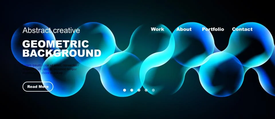 Modern website header design. Blue geometric shapes, text elements, navigatio Stock Illustration