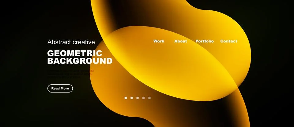 Modern website header design. Bright yellow shapes over dark background. Ilustração Stock