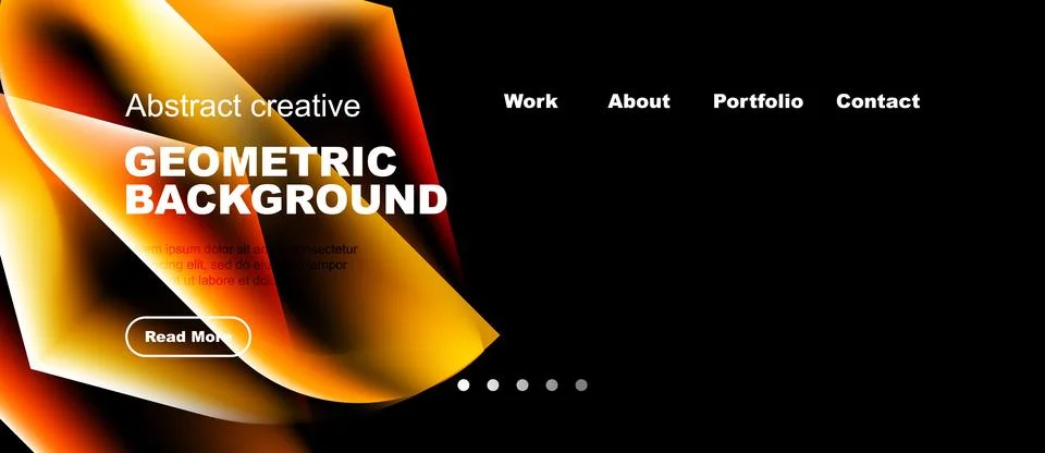 Modern website header design. Bright geometric shapes, text overlay, navigati Stock Illustration