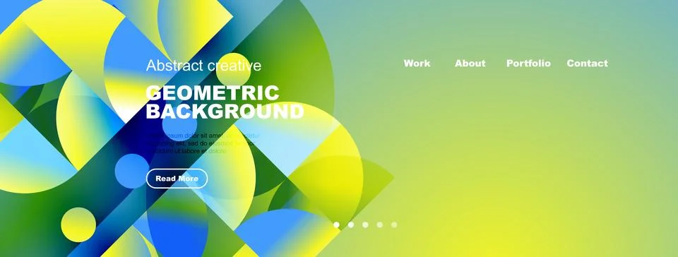 Modern website header design features vibrant geometric shapes, gradients. Te Stock Illustration