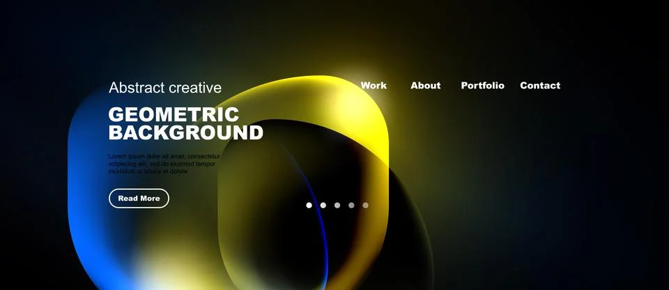 Modern website header design. Features abstract shapes, text elements, Stock Illustration