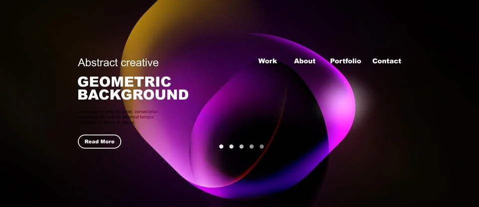 Modern website header design features vibrant abstract shapes, text elements, Illustrazione stock