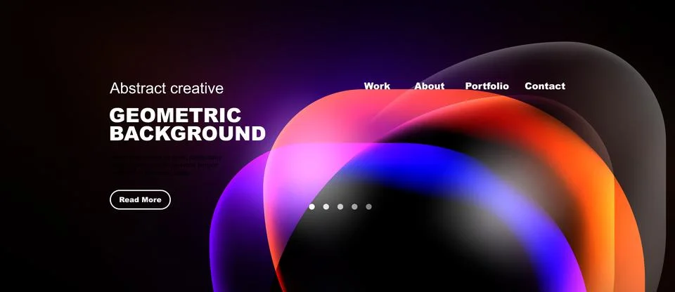 Modern website header design features vibrant abstract shapes, text elements, 库存插图