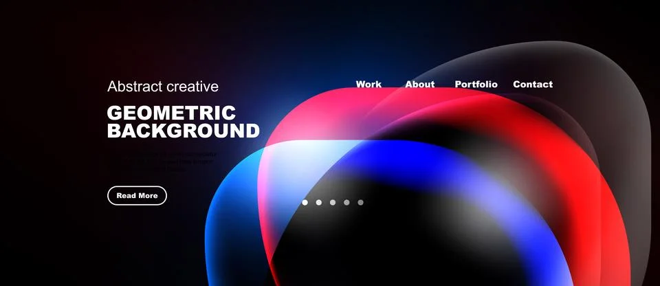 Modern website header design features vibrant fluid shapes, text elements, Illustrazione stock