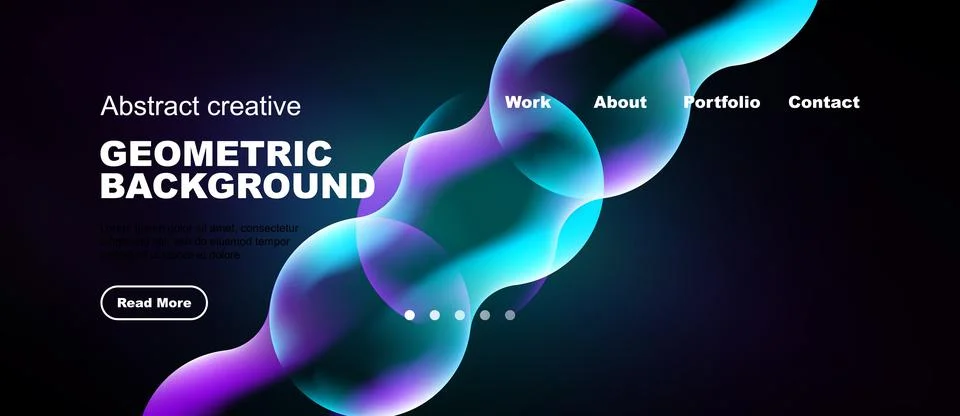Modern website header design features vibrant abstract shapes, text elements, Stock Illustration