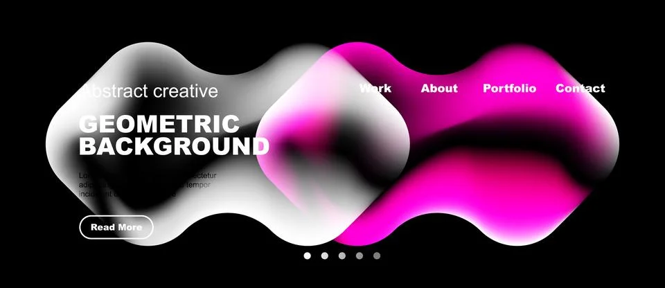 Modern website header design features fluid shapes, text overlays, navigation Stock Illustration