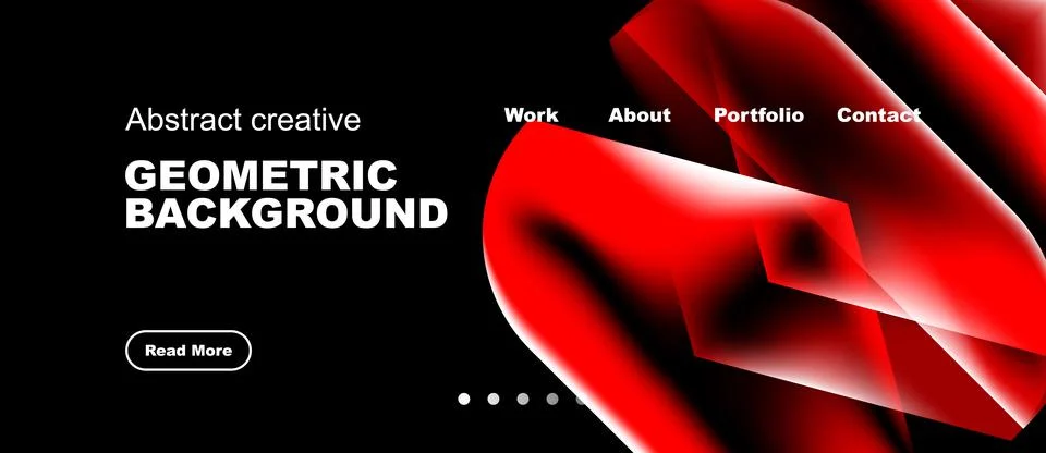 Modern website header design features vibrant red geometric shapes, text Illustrazione stock