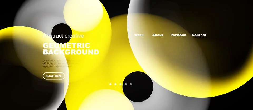 Modern website header design. Fluid shapes, yellow accents, dark backdrop. Stockillustratie