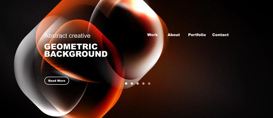 Modern website header design. Fluid shapes, dark background, text elements Stock Illustration