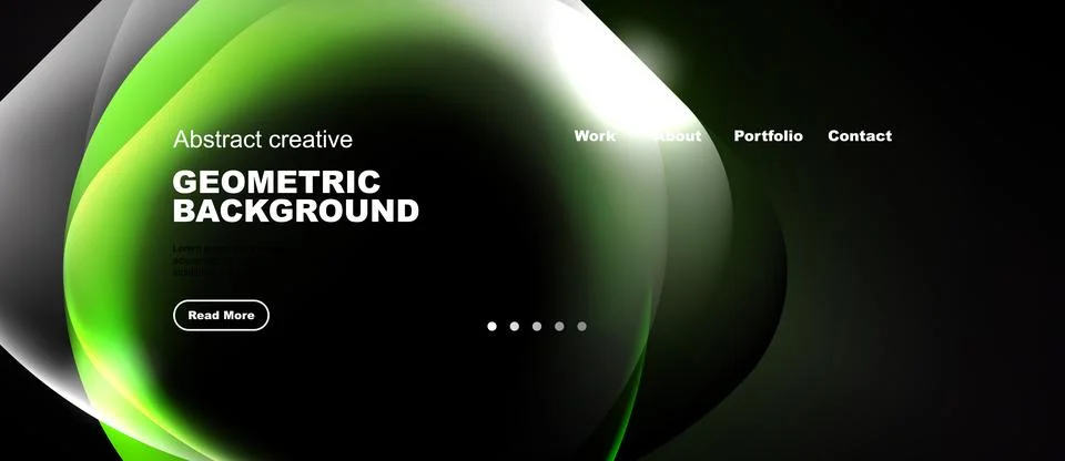 Modern website header design. Fluid shapes, dark background, text elements Illustrazione stock
