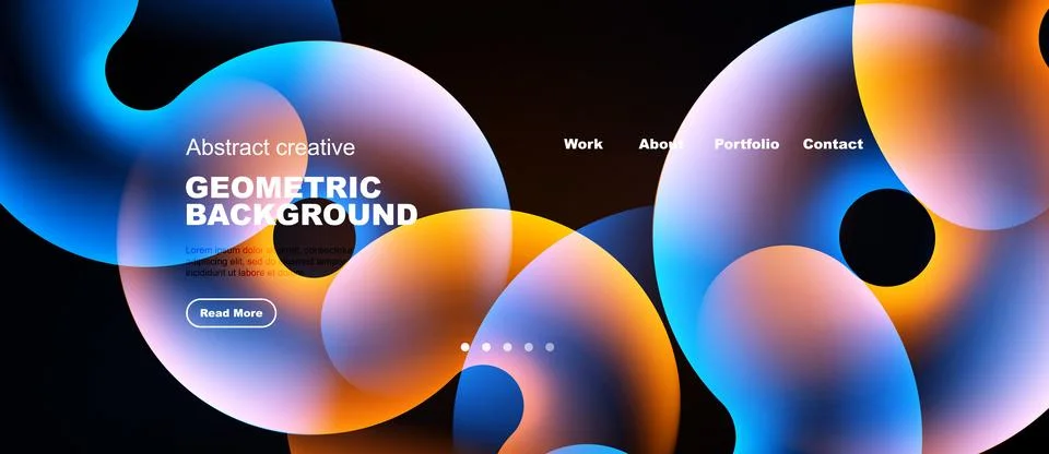 Modern website header design. Fluid shapes, vibrant colors, dark background. Illustrazione stock