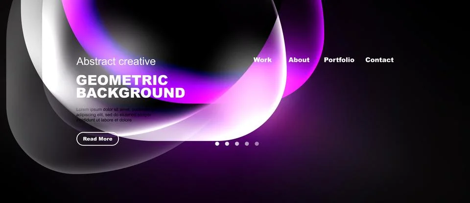 Modern website header design. Fluid shapes, purple hues, text elements presen Stock Illustration