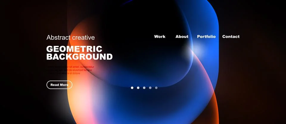 Modern website header design. Fluid shapes, dark background, navigation menu Stock Illustration