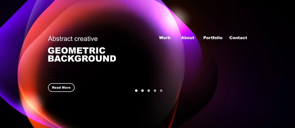 Modern website header design. Fluid shapes, dark background, text elements Stockillustratie