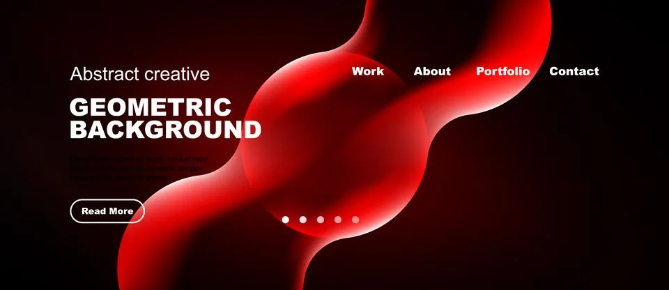 Modern website header design. Fluid shapes, vibrant red hues dominate dark Stock Illustration