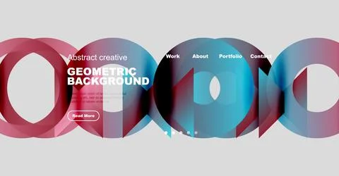 Modern website header design. Geometric shapes, vibrant colors, text overlays, イラスト素材