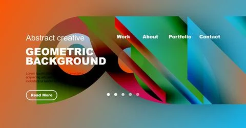Modern website header design. Geometric shapes, vibrant colors, text overlay, Stock Illustration