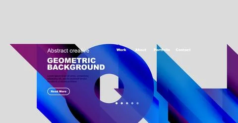 Modern website header design. Geometric shapes, vibrant colors, text overlay, 스톡 일러스트