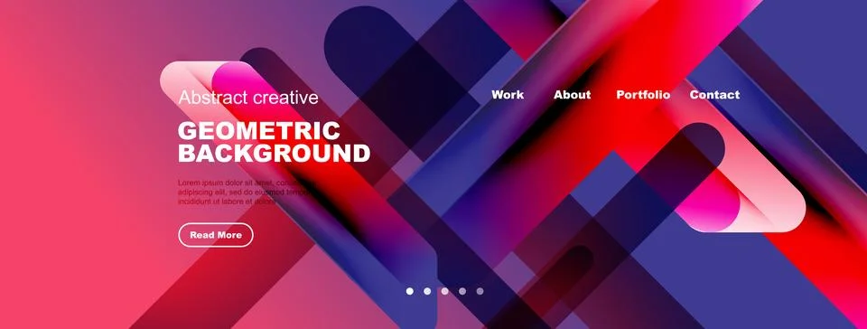Modern website header design. Geometric shapes overlap, creating vibrant pink Stock Illustration