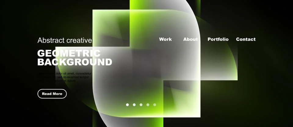 Modern website header design. Geometric shapes, vibrant green hues, dark イラスト素材