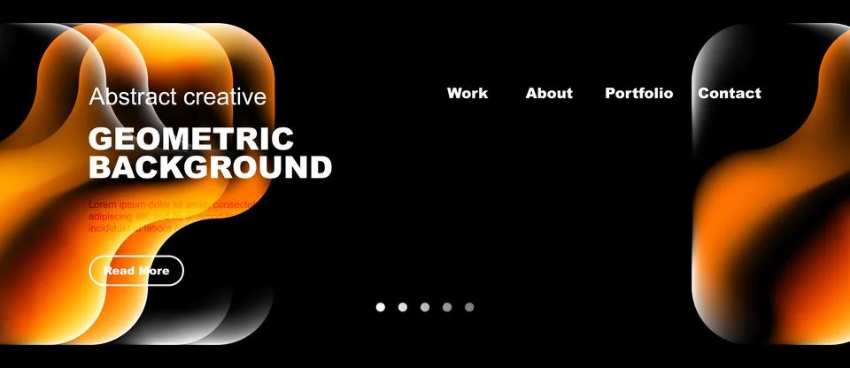 Modern website header design. Orange, white shapes over black background. Stock Illustration